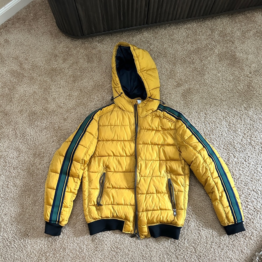 Yellow Puffer Jacket with Hood